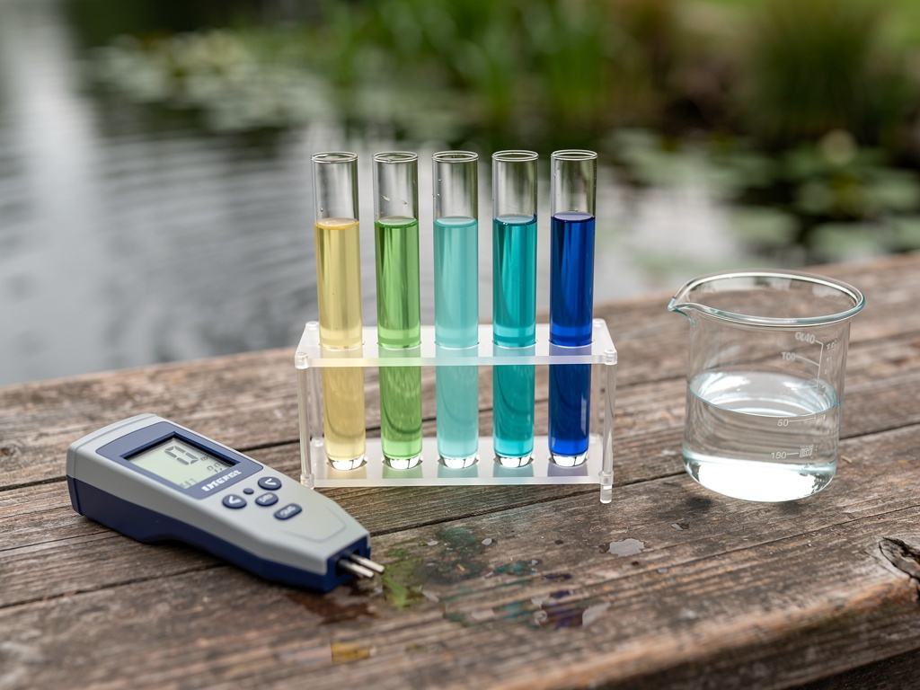 Water quality test kit with test tubes and pH meter